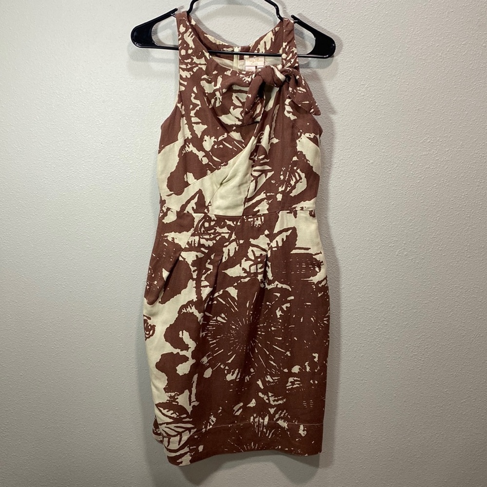 Tracy Reese Brown and Cream Floral-Print Midi Dress